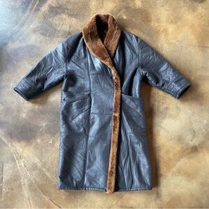 VTG 80s Sheepskin Leather Shearling Lined Heavy Fur Coat